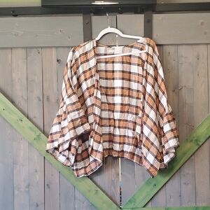 Maurices Plaid Ruffle Sleeve Top - Brown and White